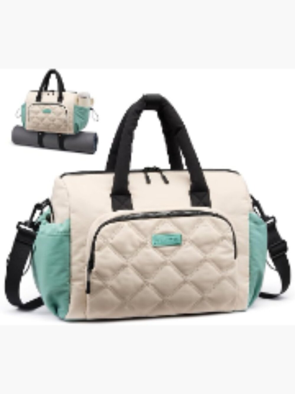 Quilted Gym Bag with Water Bottle Pocket, Yoga Mat Holder, Wet Pocket, Travel